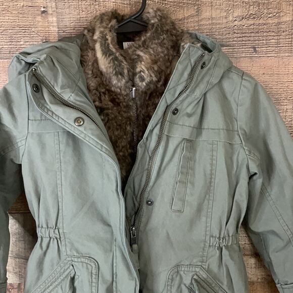 Gap Kids 3 in 1 Hooded Parka Utility Jacket Faux Fur Vest Army Green Size Small - Picture 2 of 15